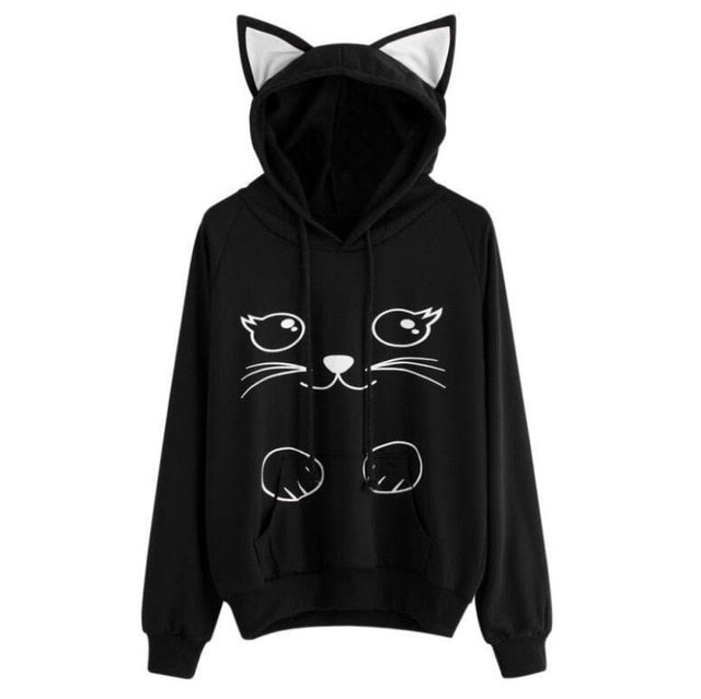 Cat Kawaii Poleron Mujer Pocket Hoodie